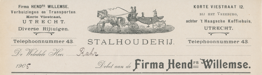 712230 Kop van een nota van de Firma Hendrs. Willemse, Verhuizingen en Transporten, Korte Viestraat 12, bij het ...